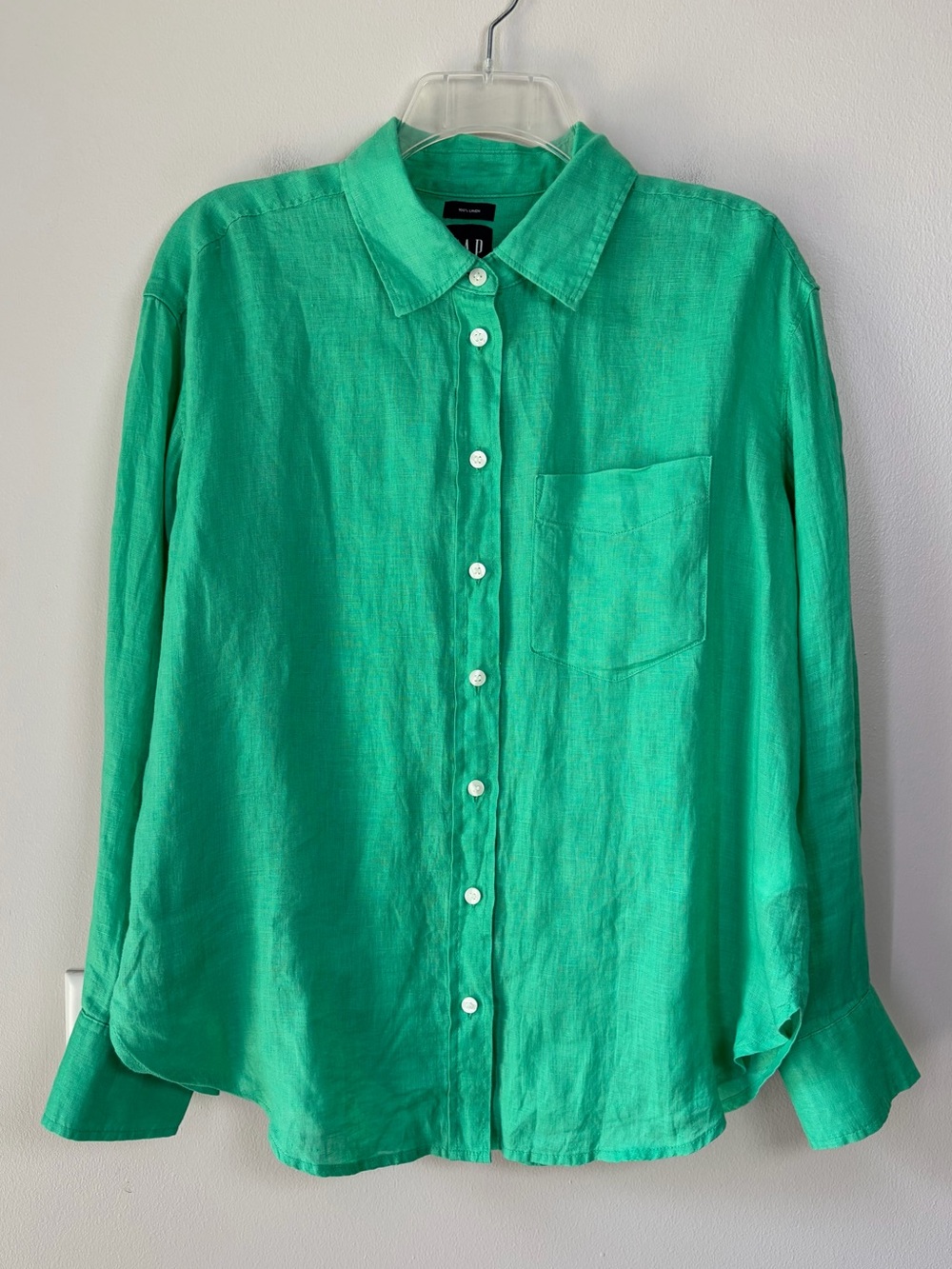 GAP Relaxed 100% Linen Bright Green Meadows Button Down Shirt